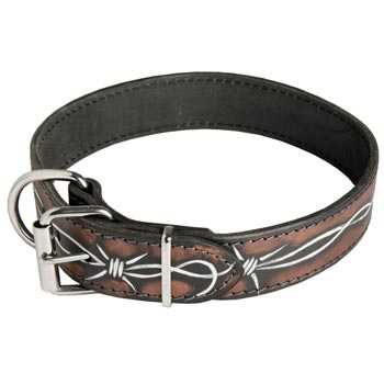 American Bulldog Collar Leather Handmade Painted in Barbed Wire for Walking Dog