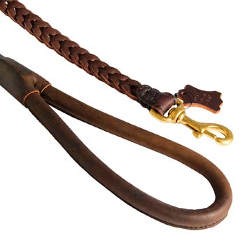 Braided Leather American Bulldog Leash with Brass Snap Hook